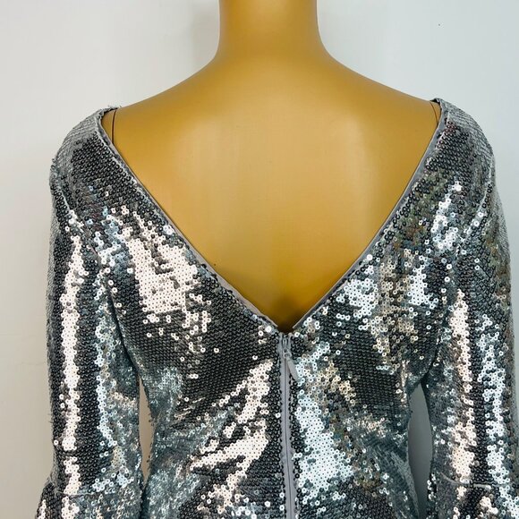Lulus Sequin Silver Long Bell Sleeves Mini Dress Size M Sheath dress Party New - Picture 7 of 8